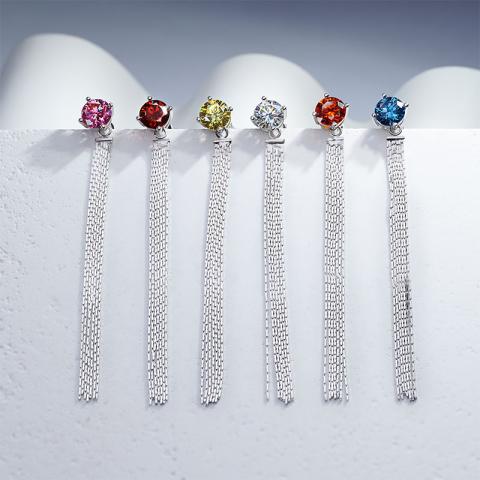 GIGAJEWE Total 2.0ct 6.5mm Round Cut D/pink/blue /green/Yellow/Red VVS1 Moissanite 925 Silver Earrings,moissanite earrings