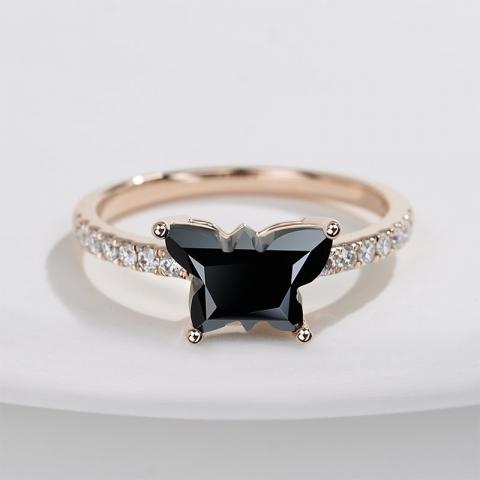 GIGAJEWE 9K/14K/18K Rose gold 9.5*6.5mm 2.5ct Black Butterfly Cut Ring Wedding Ring , Moissanite Engagement Ring, Women Ring