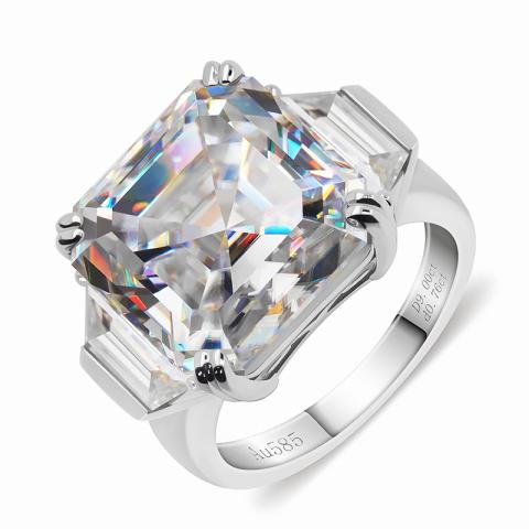 GIGAJEWE Total 9.76ct 12.0mm Moissanite D VVS1 Asscher Cut Customized 14K White Gold Ring Jewelry Woman Girlfriend Gift