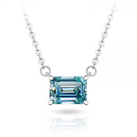 GIGAJEWE 6*8mm 2ct Cyan color Emerald Cut Moissanite 18K White Gold Plated Silver Pendant Necklace Woman Girl Gift
