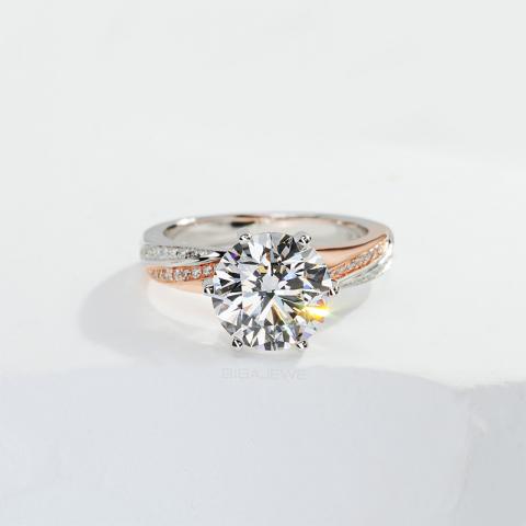 GIGAJEWE 9K/14K/18K Solid Gold Round Cut Diamond Ring 2 Carat Statement Ring Promise Ring 18K Engagement Ring Lab Grown Diamond