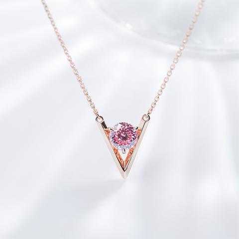 GIGAJEWE 1.0ct Rose Gold 9K/14K/18K Necklace 6.5mm Portuguese cut Sakura Pink Color Moissanite Necklace ,Gold Necklace,Women Gifts
