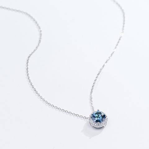 GIGAJEWE 1.0ct White Gold 9K/14K/18K Necklace 6.5mm Round cut Natural Blue Color Moissanite Necklace ,Gold Necklace,Women Gifts