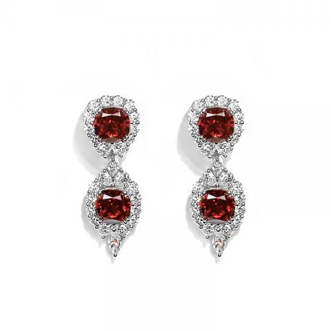 GIGAJEWE Total 16.9ct 925 silver plated gold Earrings 8*8mm Red Cushion Cut Push Back Moissanite Earrings ,Wedding gift
