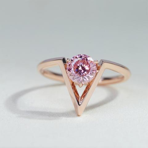 GIGAJEWE 9K/14K/18K Rose Gold 6.5mm 1.0ct Sakura Pink color Portuguese Cut Wedding Ring , Moissanite Engagement Ring
