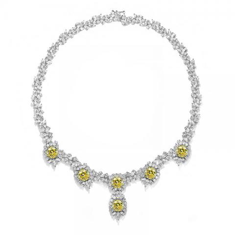 GIGAJEWE Total 89.02ct Plated 18K White Gold Necklace Yellow and white Pear and Cushion cut Moissanite Necklace ,Gold Necklace,Women Gifts