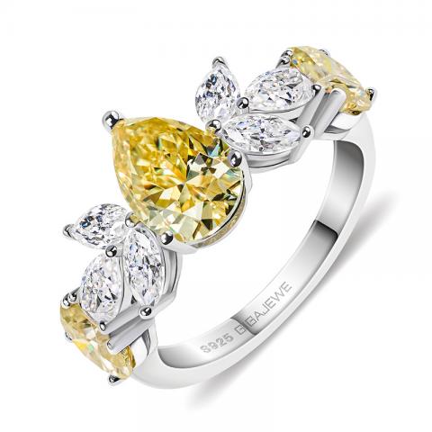 GIGAJEWE 9K/14K/18K White Gold 6*9mm 4.0ct Vivid Yellow color Pear Cut Wedding Ring , Moissanite Engagement Ring