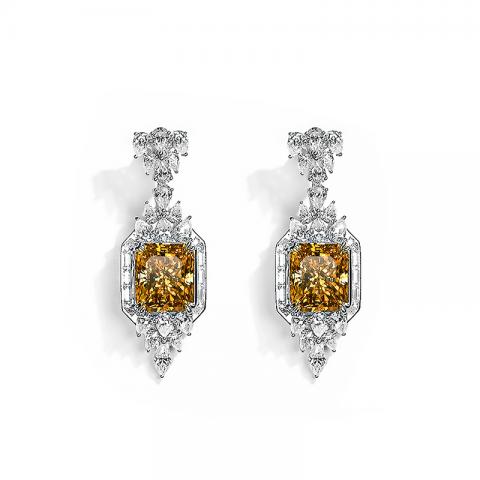 GIGAJEWE Total 53.24ct 925 silver plated gold Earrings 14*16mm 17ct Brown Radiant Cut Push Back Moissanite Earrings ,Wedding gift