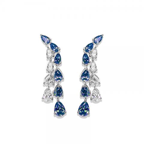 GIGAJEWE Total 9.1ct 925 silver plated gold Earrings Natural Blue and white Pear Cut Push Back Moissanite Earrings ,Wedding gift