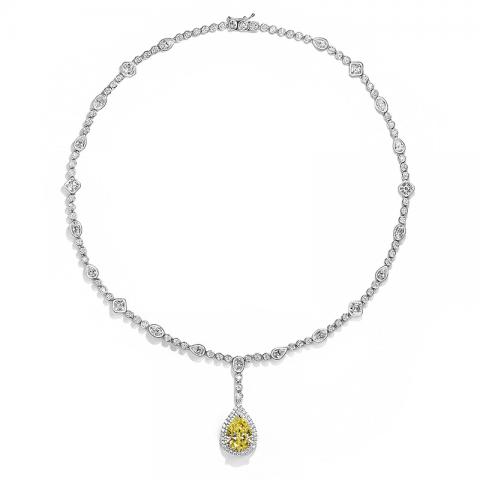 GIGAJEWE Total 23.15ct Plated 18K White Gold Necklace White and 10*14mm Vivid Yellow Pear Cut Moissanite Necklace ,Gold Necklace,Women Gifts