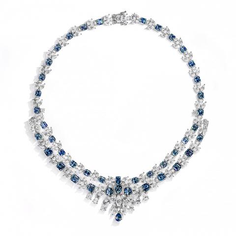GIGAJEWE Total 89.45ct Plated 18K White Gold Necklace Blue and White Pear and Marquise cut Moissanite Necklace ,Gold Necklace,Women Gifts