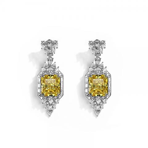 GIGAJEWE Total 53.24ct 925 silver plated gold Earrings 14*16mm 17ct Vivid Yellow Radiant Cut Push Back Moissanite Earrings ,Wedding gift
