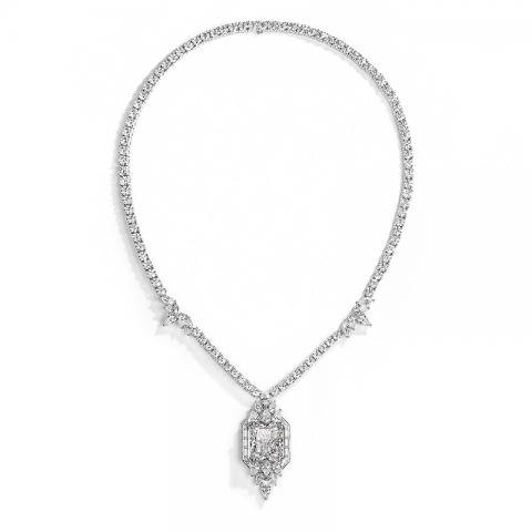 GIGAJEWE Total 53.92ct Plated 18K White Gold Necklace 14*16mm Radiant cut White D Color Moissanite Necklace ,Gold Necklace,Women Gifts