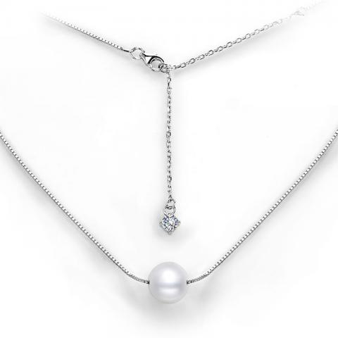 GIGAJEWE 925 silver plated 18K gold 10mm Pearl and 3mm Round Cut White VVS1 Moissanite Necklace,Women Necklace,New Year Gifts